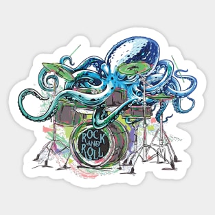 Drummer Octopus playing the drums Rock and Roll Style Sticker